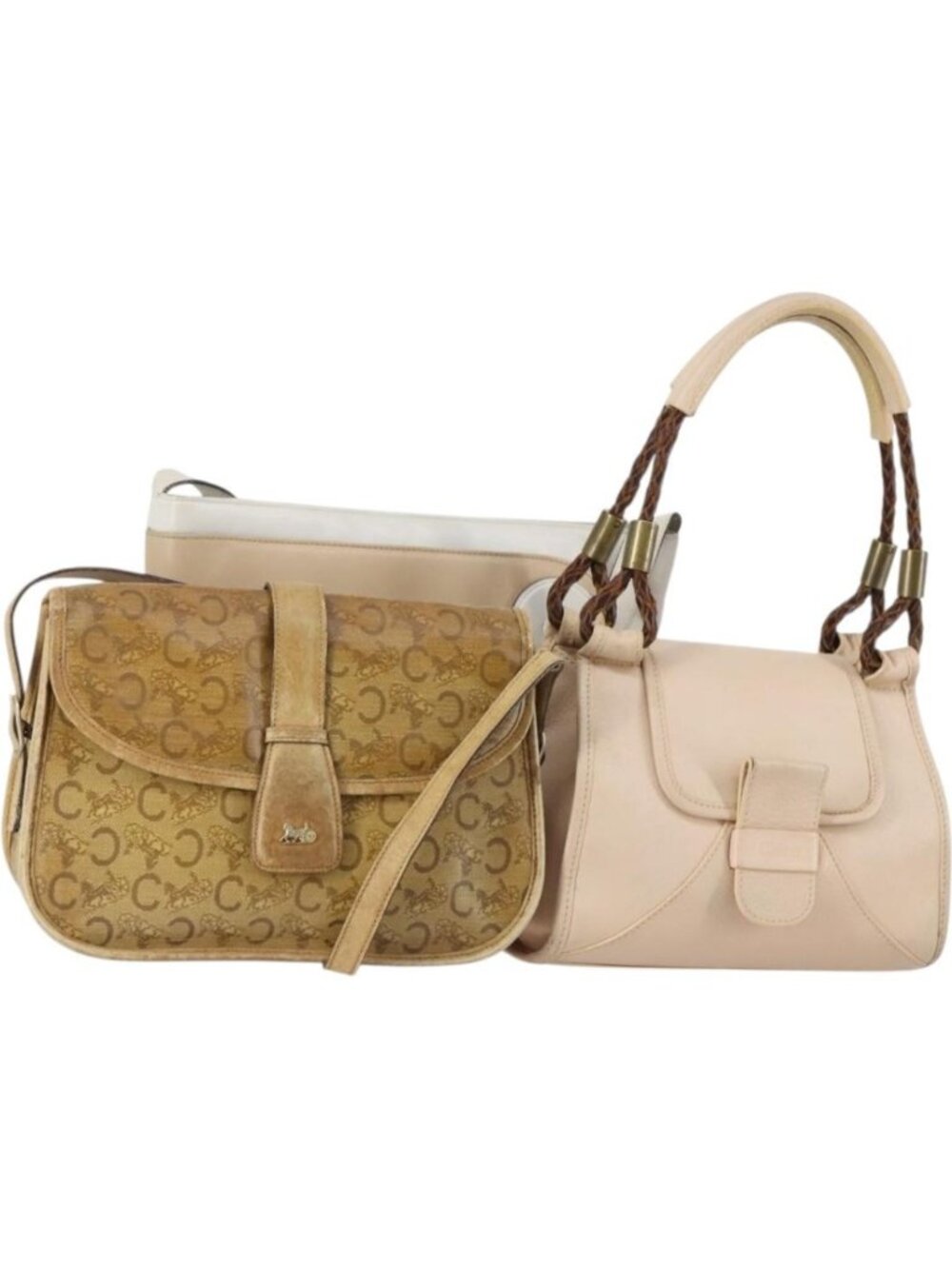 CELINE Salvatore Ferragamo Chloe Bag Leather 3 Set Beige Brown